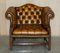Antique Brown Leather Chesterfield Library Living Room Set, Set of 4, Image 4