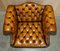 Antique Brown Leather Chesterfield Library Living Room Set, Set of 4 8