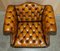 Antique Brown Leather Chesterfield Library Living Room Set, Set of 4, Image 8