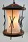 Lámpara colgante vintage de vidrio acanalado con detalles de madera, años 50, Imagen 4