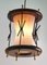 Lampada a sospensione vintage in vetro a coste con dettagli in legno, anni '50, Immagine 6