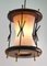 Lampe à Suspension Vintage en Verre Nervuré avec Détails en Bois, 1950s 6