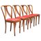 Chaises de Salle à Manger en Bois Blond et Cuir Synthétique Rouge, Italie, 1950s, Set de 4 1