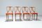 Chaises de Salle à Manger en Bois Blond et Cuir Synthétique Rouge, Italie, 1950s, Set de 4 2