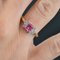 Modern French Pink Sapphire Diamonds & 18 Karat Yellow Gold Thin Ring 4