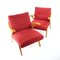 Mid-Century Czechoslovakian Armchair in Original Red Fabric and Blonde Wood, 1960s 3