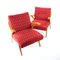 Poltrona Mid-Century in tessuto rosso e legno biondo, Cecoslovacchia, anni '60, Immagine 3