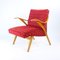 Poltrona Mid-Century in tessuto rosso e legno biondo, Cecoslovacchia, anni '60, Immagine 11