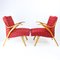 Mid-Century Czechoslovakian Armchair in Original Red Fabric and Blonde Wood, 1960s 2