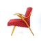 Mid-Century Czechoslovakian Armchair in Original Red Fabric and Blonde Wood, 1960s 10