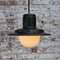Lampe à Suspension Vintage Industrielle en Verre Opalin en Émail Noir 5