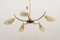 Mid-Century 5 Armed Brass and Glass Pendant Lamp, Image 8