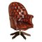 Vintage Brown Leather Oak Framed Director Chesterfield Captains Armchair, Image 1