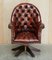 Vintage Brown Leather Oak Framed Director Chesterfield Captains Armchair, Image 2