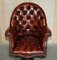 Vintage Brown Leather Oak Framed Director Chesterfield Captains Armchair, Image 7