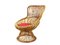 Mid-Century Italian Rattan & Rush Armchair with Upholsterd Red Cushion 1