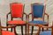 Spanish Oak Chairs in Smooth Red and Blue Velvet, Set of 6 3