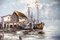 Frozen Ships in Port, olio su tavola, XX secolo, Immagine 7