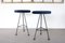 Bar Stools in Iron and Blue Velvet, 1960s, Set of 2 1