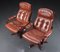Danish Brown Leather Swivel Chairs, Set of 2 2