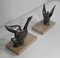 Patinated Metal and Marble Swan Bookends, 1930s-1940s, Set of 2 3