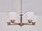 Swedish Modern Chandelier in Brass and Studded Opal Glass from Orrefors, 1950s 2