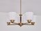 Swedish Modern Chandelier in Brass and Studded Opal Glass from Orrefors, 1950s, Image 2