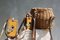 Primitive Fishing Basket with Two Wooden Live Bait Boxes, Set of 3, Image 1