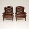 Antique Leather Wing Back Armchairs, Set of 2 3