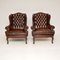 Antique Leather Wing Back Armchairs, Set of 2, Image 3