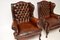 Antique Leather Wing Back Armchairs, Set of 2, Image 4