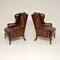 Antique Leather Wing Back Armchairs, Set of 2, Image 2
