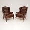 Antique Leather Wing Back Armchairs, Set of 2, Image 1