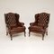 Antique Leather Wing Back Armchairs, Set of 2, Image 8