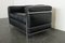 LC2 Le Corbusier Black Leather Sofa by Pierre Jeanneret for Cassina 5