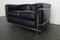 LC2 Le Corbusier Black Leather Sofa by Pierre Jeanneret for Cassina 4