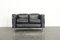 LC2 Le Corbusier Black Leather Sofa by Pierre Jeanneret for Cassina 1