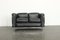 LC2 Le Corbusier Black Leather Sofa by Pierre Jeanneret for Cassina 2