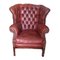 English Georgian Tufted Red Leather Wingback Chair and Ottoman, Set of 2 13
