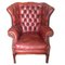 English Georgian Tufted Red Leather Wingback Chair and Ottoman, Set of 2 8