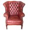 English Georgian Tufted Red Leather Wingback Chair and Ottoman, Set of 2, Image 8