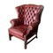 English Georgian Tufted Red Leather Wingback Chair and Ottoman, Set of 2 9