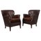 Club chair in pelle nera, Danimarca, anni '40, set di 2, Immagine 1