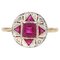 French Art Deco 18 Karat Yellow Gold and Platinum Ring with Ruby Diamonds, 1925 1