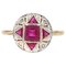 French Art Deco 18 Karat Yellow Gold and Platinum Ring with Ruby Diamonds, 1925, Image 1
