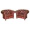 Poltrone Chesterfield antiche in pelle color rosso scuro, set di 2, Immagine 1