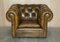 Vintage Chesterfield Sofa and 2 Club Chairs in Green Leather, Set of 3 12