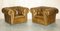 Vintage Chesterfield Sofa and 2 Club Chairs in Green Leather, Set of 3 10
