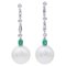 South-Sea Pearls & Emeralds with Diamonds & 14 Karat White Gold Earrings, Set of 2 1