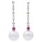 South-Sea Pearls & Rubies with Diamonds &14 Kt White with Rose Gold Dangle Earrings, Set of 2 1